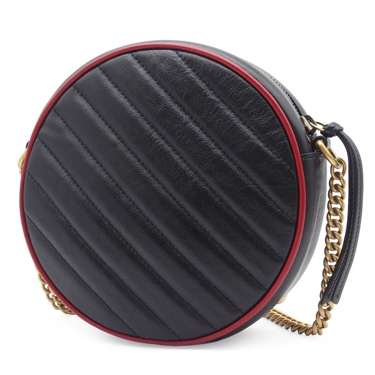 Gucci Chain Shoulder Bag Black Leather Round GG Marmont — view 2