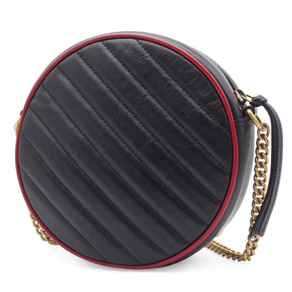 Gucci Chain Shoulder Bag Black Leather Round GG Marmont — view 2