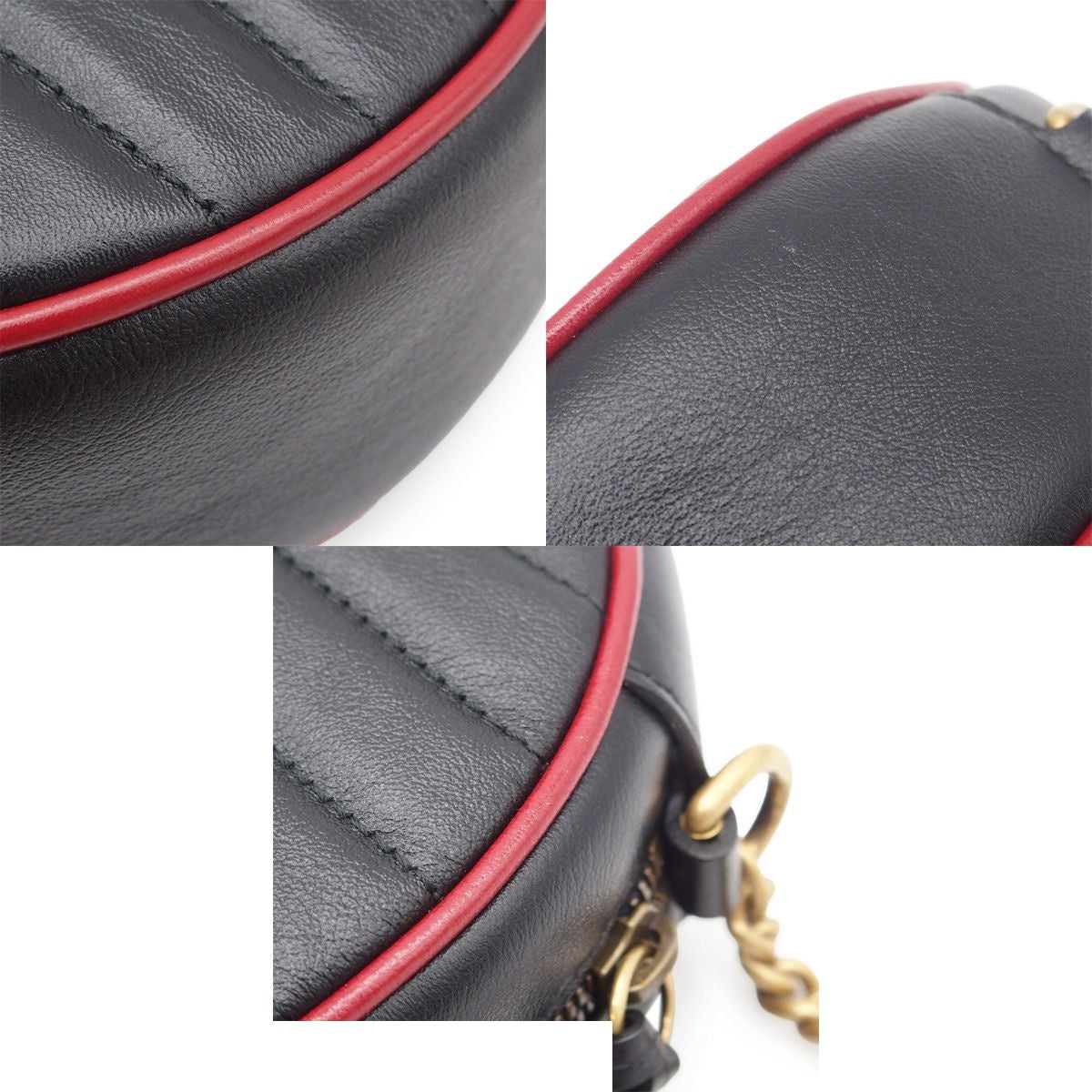 Gucci Chain Shoulder Bag Black Leather Round GG Marmont — view 8