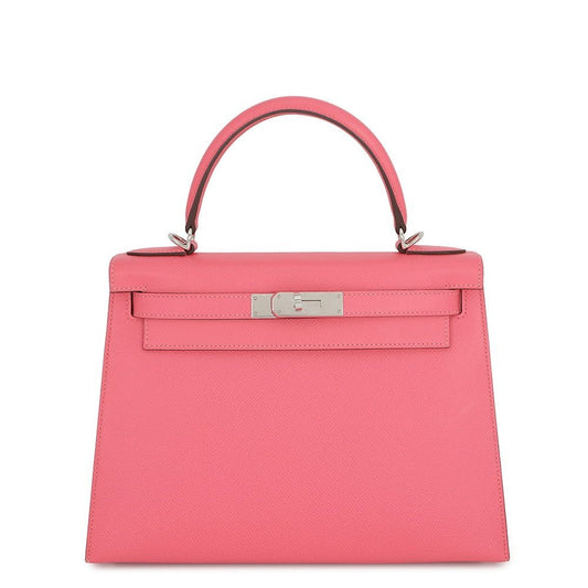 Hermes Handbag Kelly 28 Sellier Rose Azalea Silver Epsom