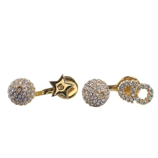 Dior Earrings Clair D Lune Gold Metal Rhinestone