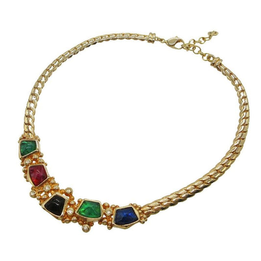 Christian Dior Vintage Choker Metal Stone Gold Multicolor 1111