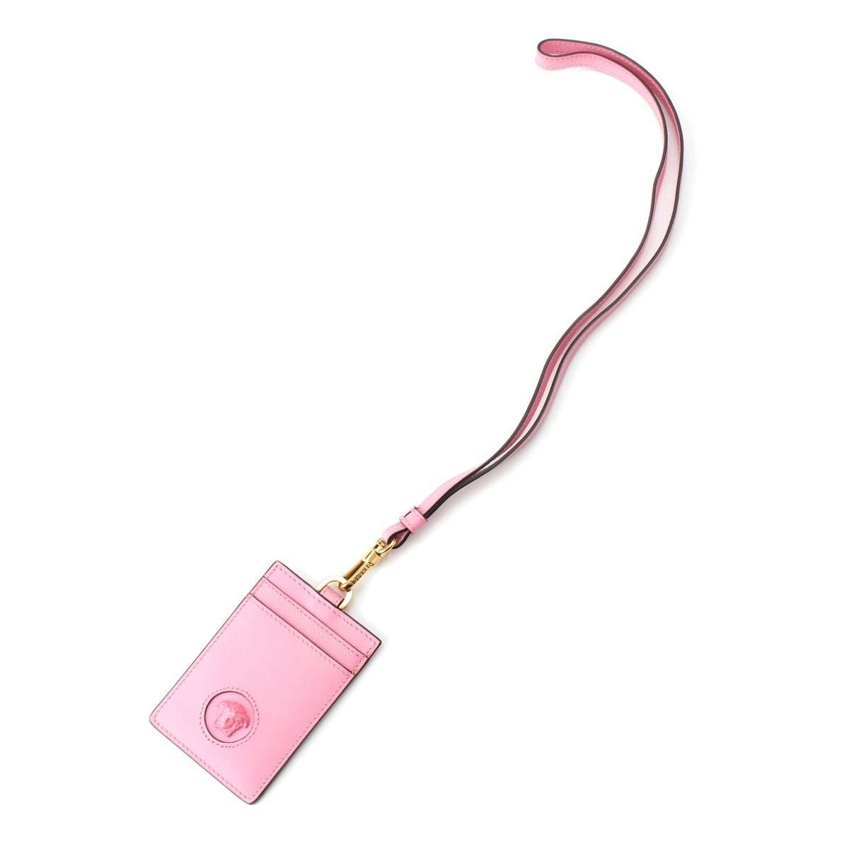 Versace Leather Medusa Card Case Necklace Strap Pink