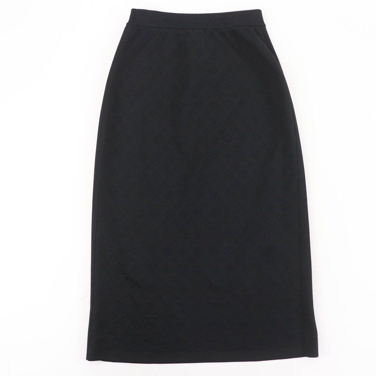 Louis Vuitton Silk Monogram Embossed Knee Length Tight Skirt Black — view 2