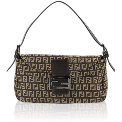 Fendi Zucchino Mamma Bucket Shoulder Bag Canvas Brown Beige Gunmetal