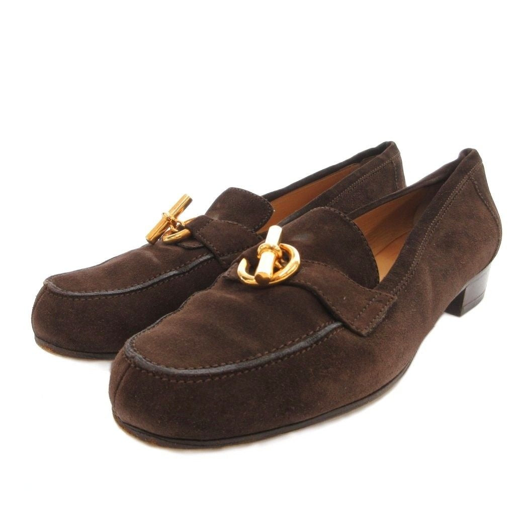 Hermes Chaine D'ancre Loafer Moccasin Shoes Suede 38.5 Brown