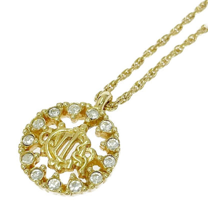 Dior GP Rhinestone Logo Emblem Round Necklace Gold 445537 Necklace