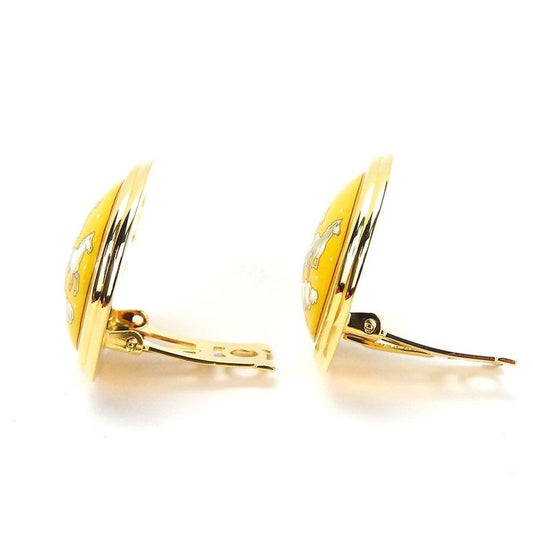 Hermes Earrings Emile Yellow Gold Cloisonne GP Plating Accessories Jewelry Small