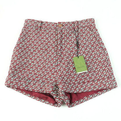Gucci 691396 Tweed Shorts With Horseshoe Buttons Red Greenish 42 Made In Italy