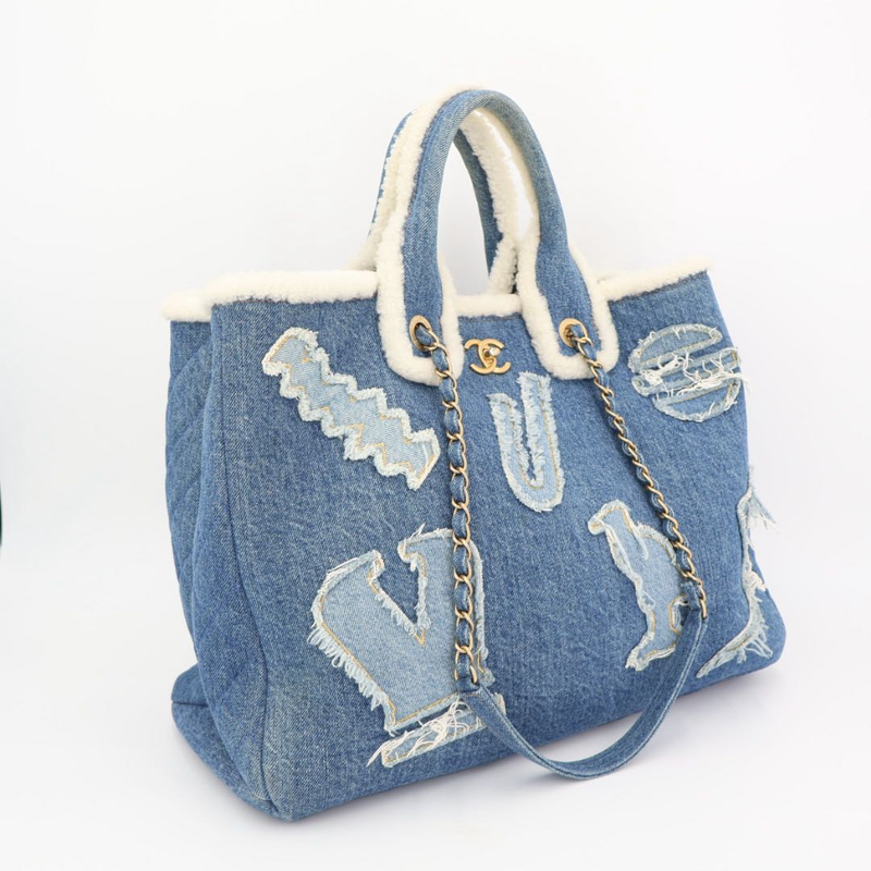 Chanel Handbag Shoulder Bag 2way Bag Coco Mark Large Shopping Bag Denim Blue