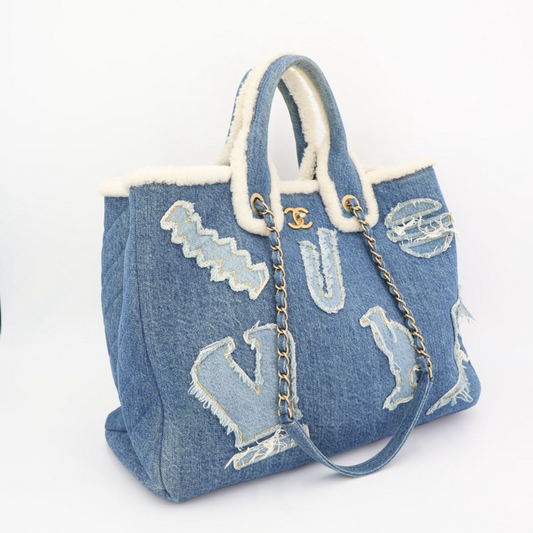 Chanel Handbag Shoulder Bag 2way Bag Coco Mark Large Shopping Bag Denim Blue