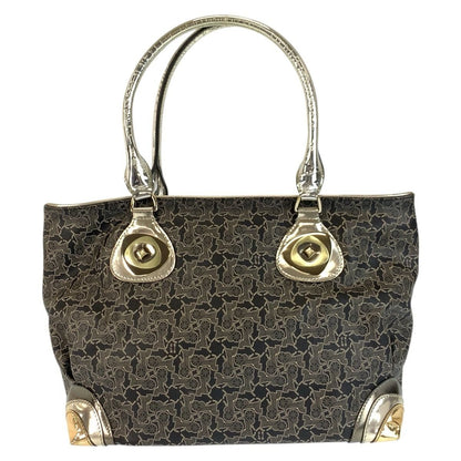 Celine Vintage Saluki Carriage Pattern Black Gold Tote Shoulder Bag
