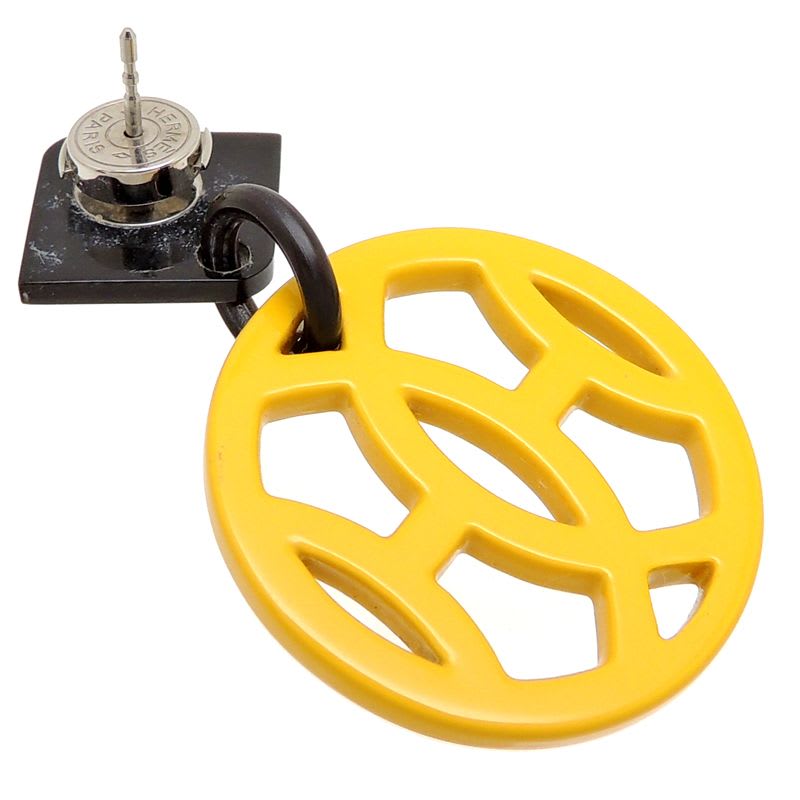 Hermes Enamel Yellow Peace Sign Earrings