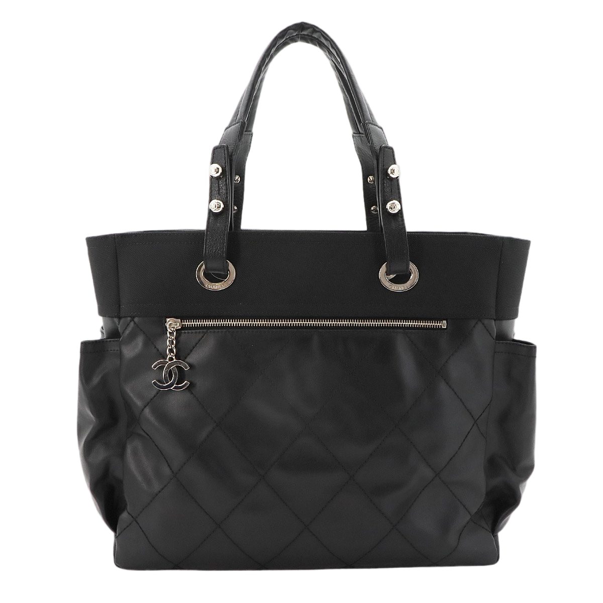 Chanel Paris Biarritz GM Tote Nylon Leather Black