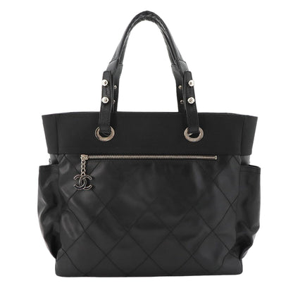 Chanel Paris Biarritz GM Tote Nylon Leather Black