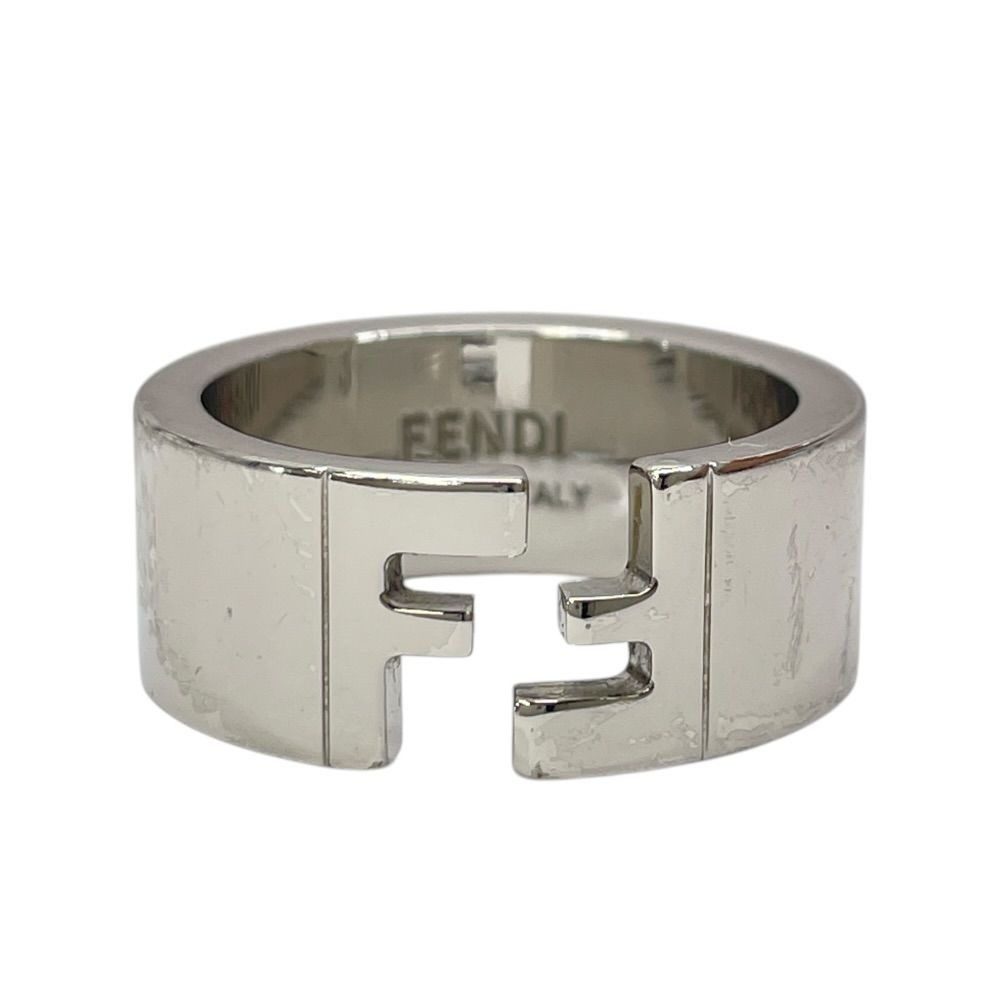 Fendi FF Motif Logo Ring Silver Metal Sophisticated Presence Mode Couple
