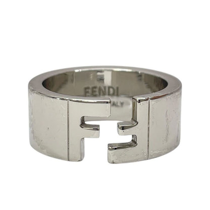 Fendi FF Motif Logo Ring Silver Metal Sophisticated Presence Mode Couple