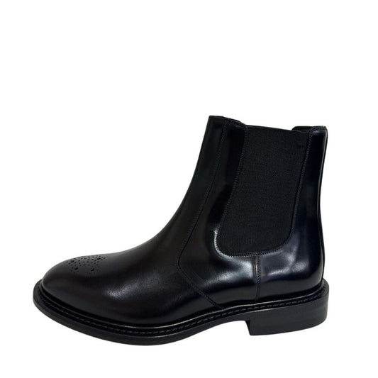 Celine Perforated Logo Side Gore Short Triomphe Leather Boots Black