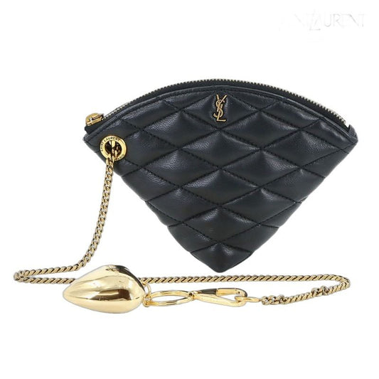 Saint Laurent Sade Coin Purse Leather Black Gold