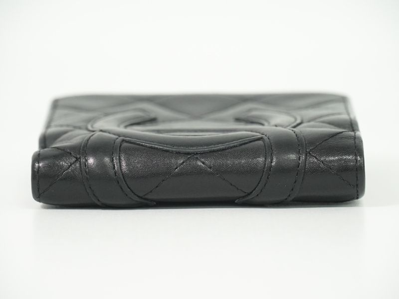 Authentic Chanel Coco Mark Cambon Line Fold Wallet Compact Wallet Leather Black