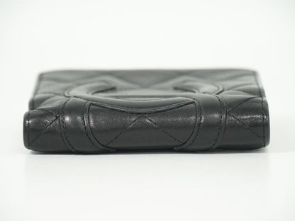 Authentic Chanel Coco Mark Cambon Line Fold Wallet Compact Wallet Leather Black