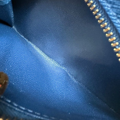 Prada Saffiano Leather Coin Case with Key Ring Navy Gold Hardware 1pp122 Bruette