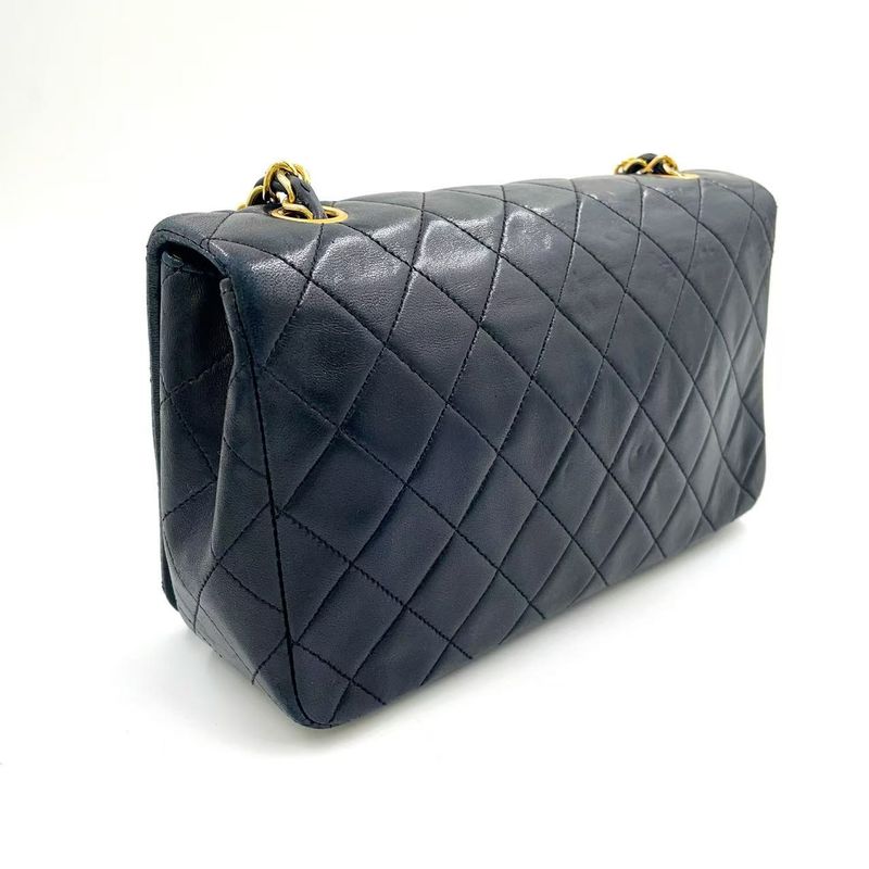 Chanel Full Flap Chain Shoulder Matelasse 1st Lambskin Black Shoulder Bag Gold