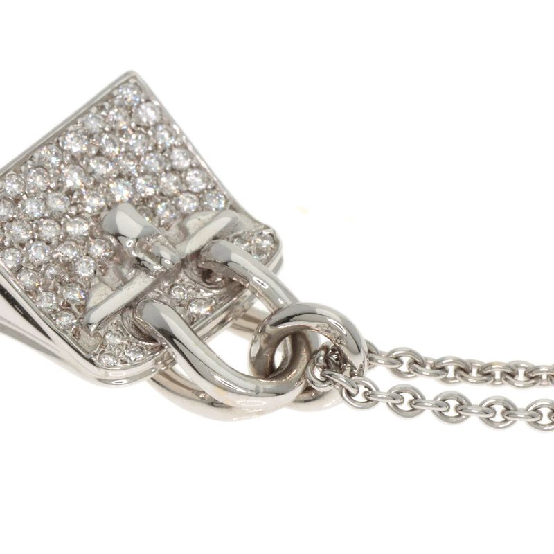 Hermes Birkin Diamond Amulet Necklace 18K White Gold Ladies