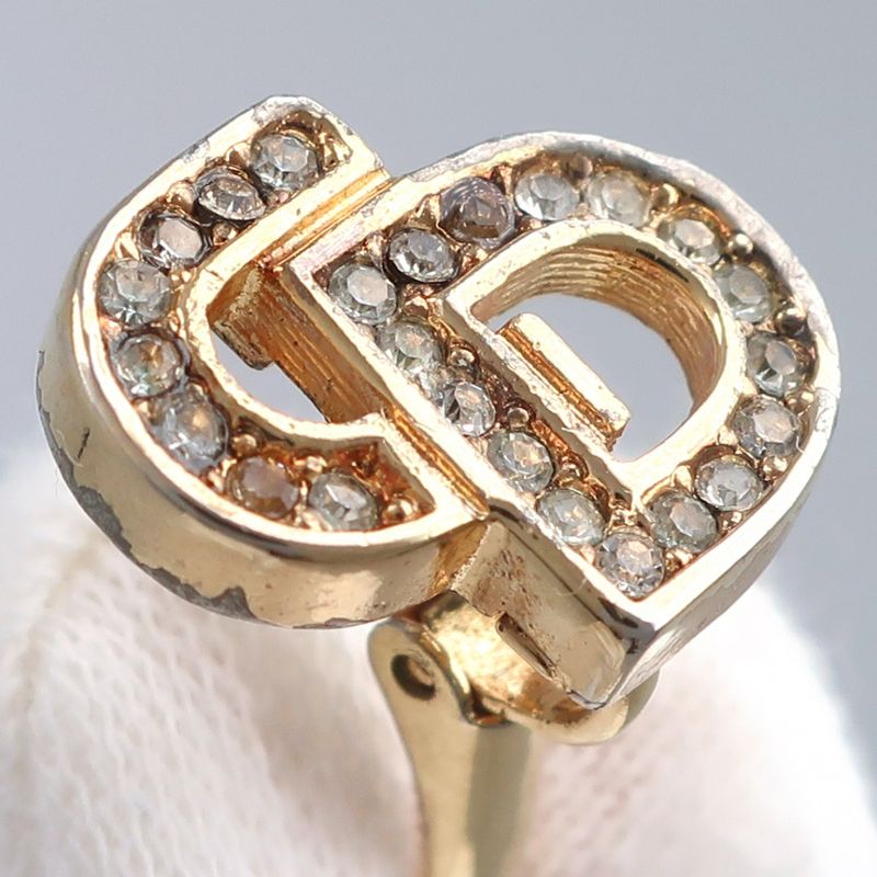 Dior CD Logo Gold Plated And Rhinestone Earrings For Women 5.0g