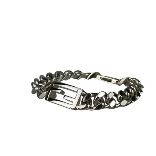 Fendi Bracelet FF Logo Baguette Link Chain Silver Metal
