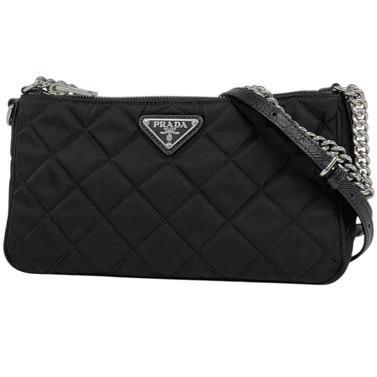 Prada Chain 2-Way Shoulder Bag Quilted Nylon Nero