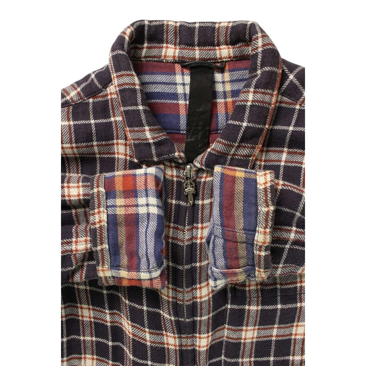Chrome Hearts Not Heywood Daga Zip Up Flannel Check Long Sleeve Shirt Navy- Red — view 3