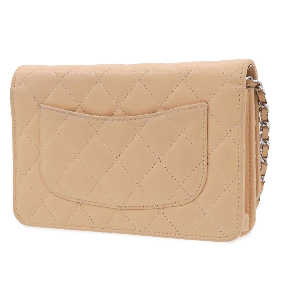 Chanel Chain Wallet Quilted Shoulder Bag Beige Silver Caviar Leather — view 2