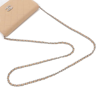 Chanel Chain Wallet Quilted Shoulder Bag Beige Silver Caviar Leather — view 3