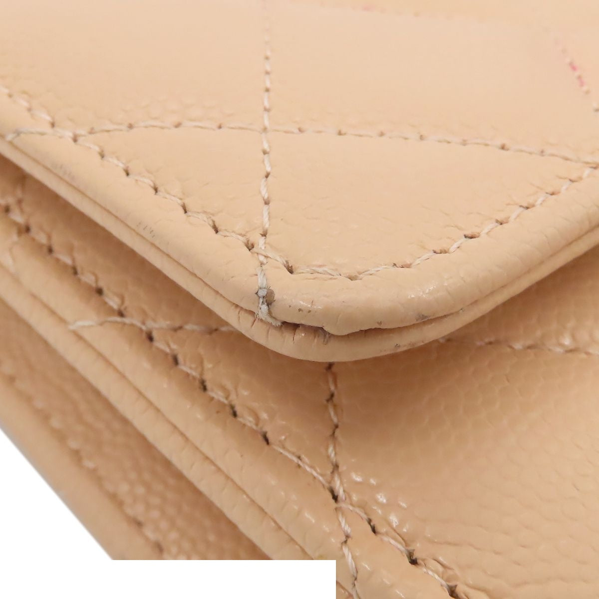 Chanel Chain Wallet Quilted Shoulder Bag Beige Silver Caviar Leather — view 5