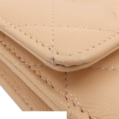 Chanel Chain Wallet Quilted Shoulder Bag Beige Silver Caviar Leather — view 5