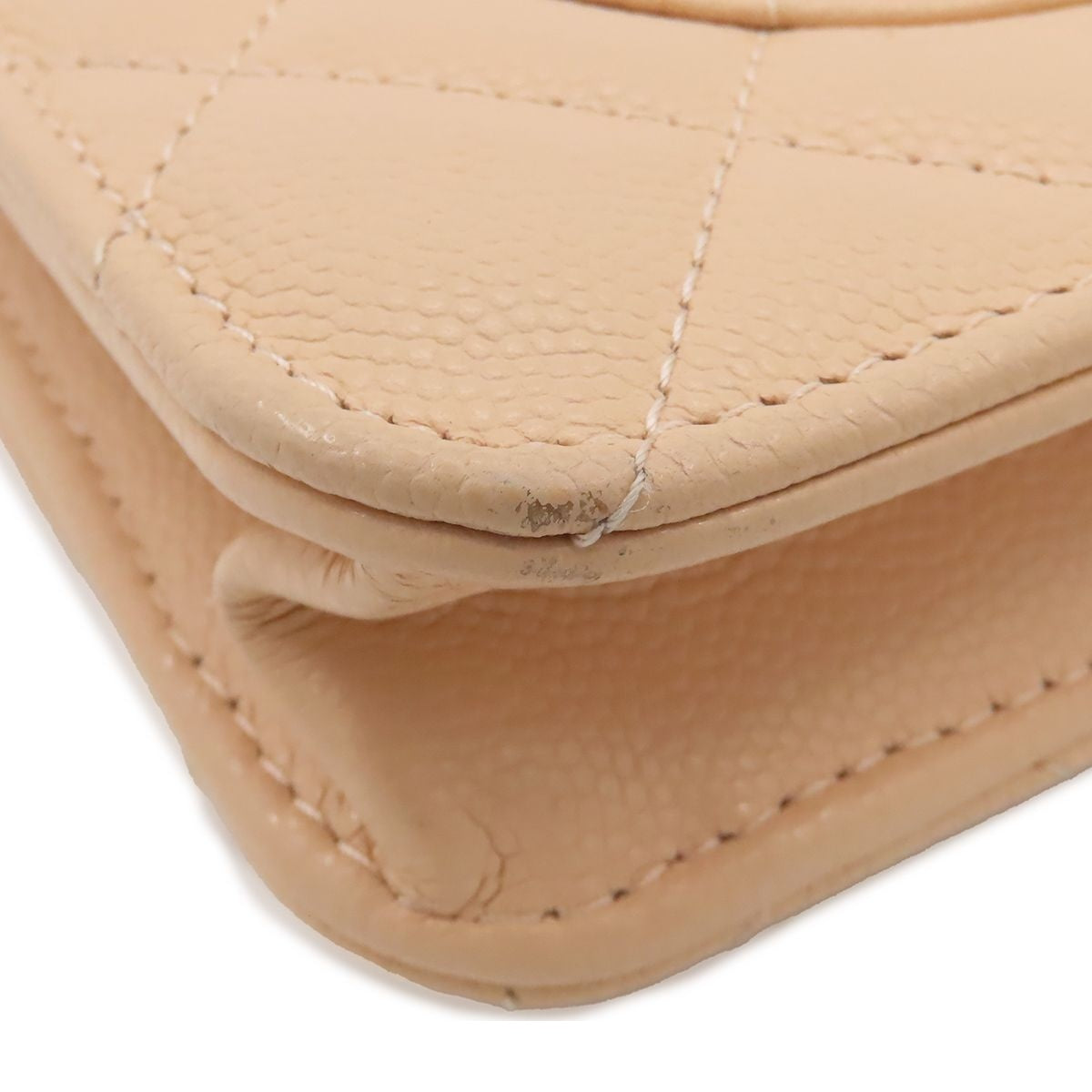 Chanel Chain Wallet Quilted Shoulder Bag Beige Silver Caviar Leather — view 6