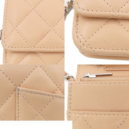 Chanel Chain Wallet Quilted Shoulder Bag Beige Silver Caviar Leather — view 7