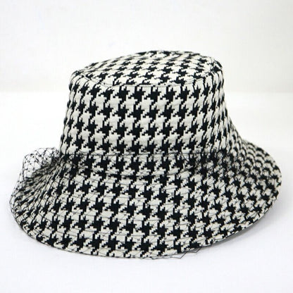 Dior Hat with Lace Decoration Houndstooth Pattern Polyester Black 58