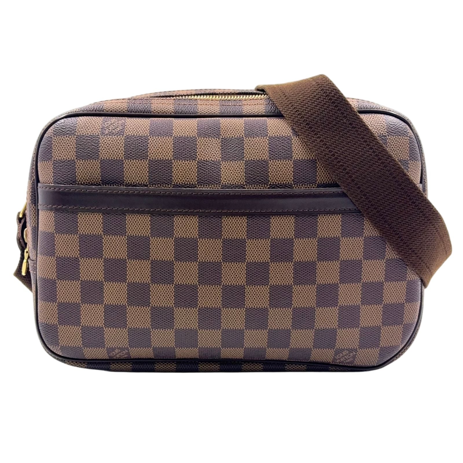Louis Vuitton Reporter PM Damier Ebene Leather Brown Shoulder Bag Gold