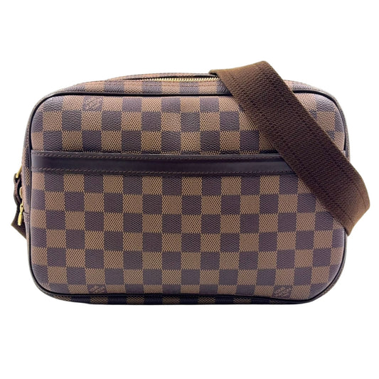 Louis Vuitton Reporter PM Damier Ebene Leather Brown Shoulder Bag Gold