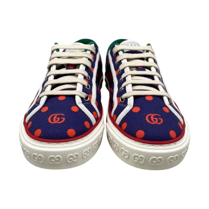Gucci Sneakers Tennis 1977 Low Cut 606110 38 1 2 Size Double G Dot Navy Red