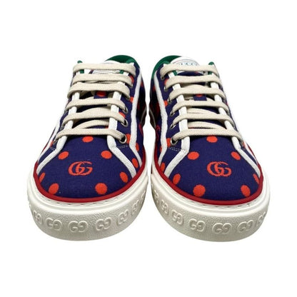 Gucci Sneakers Tennis 1977 Low Cut 606110 38 1 2 Size Double G Dot Navy Red