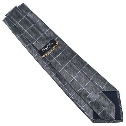 Chanel Necktie Plaid 9cm (3.54in) Silk Gray Silver