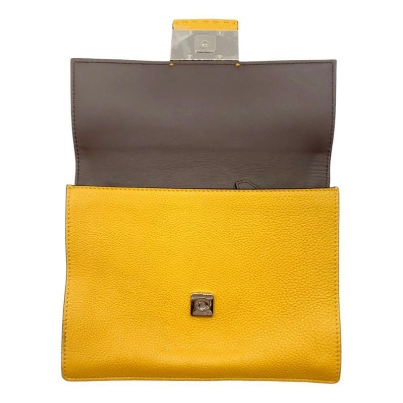 Fendi Shoulder Bag Flat Baguette Medium 7va524 Ff Logo Yellow Silver Hardware