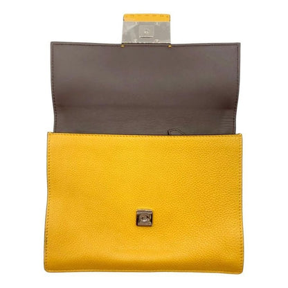 Fendi Shoulder Bag Flat Baguette Medium 7va524 Ff Logo Yellow Silver Hardware