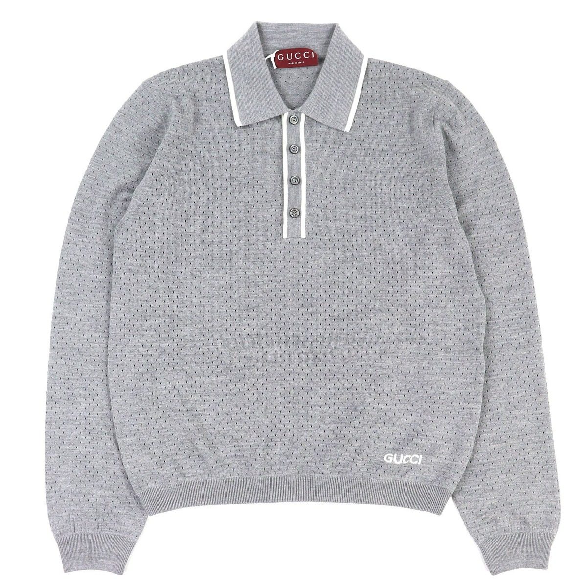 Gucci Wool Logo Knit Long Sleeve Polo Shirt Gray M Recommended