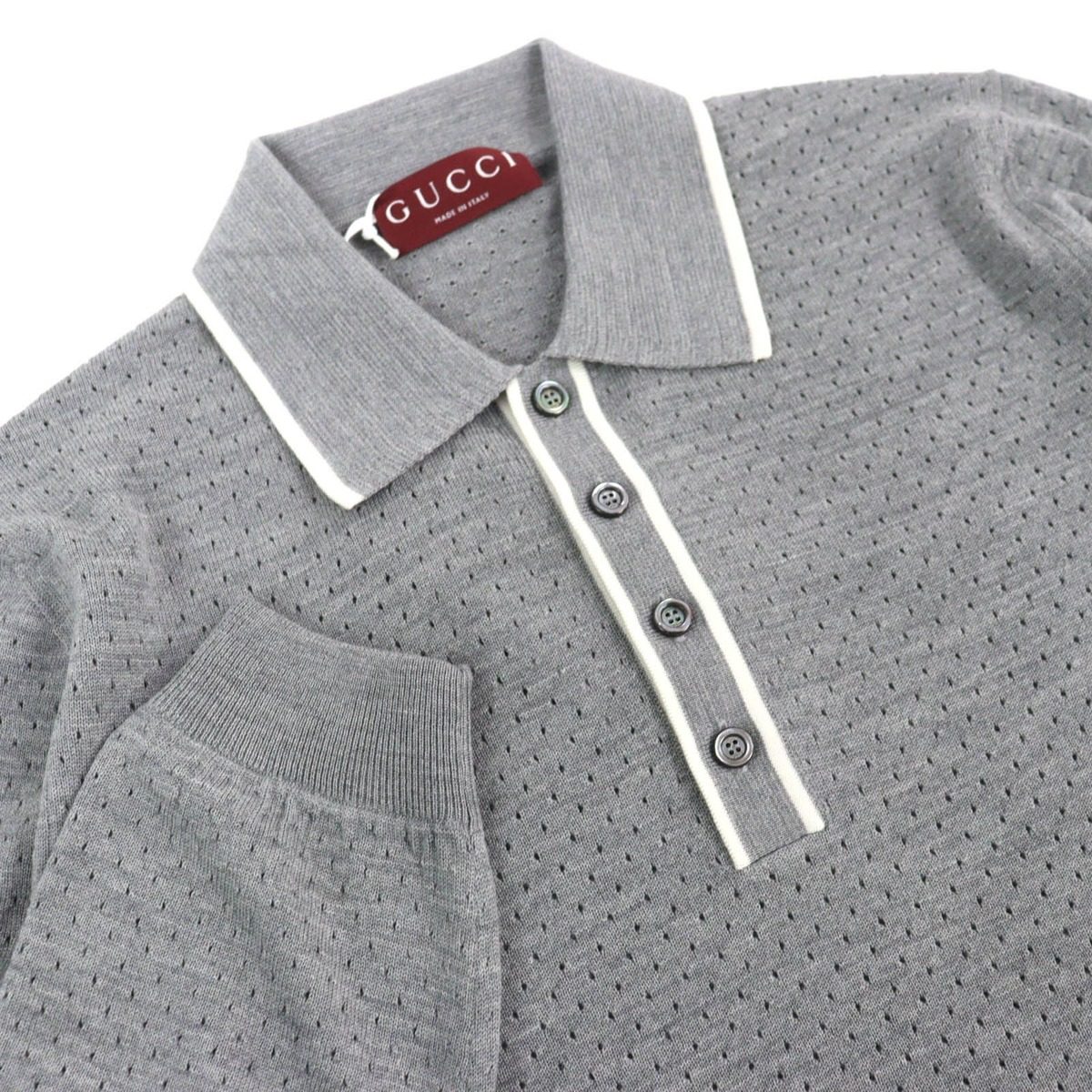 Gucci Wool Logo Knit Long Sleeve Polo Shirt Gray M Recommended — view 3