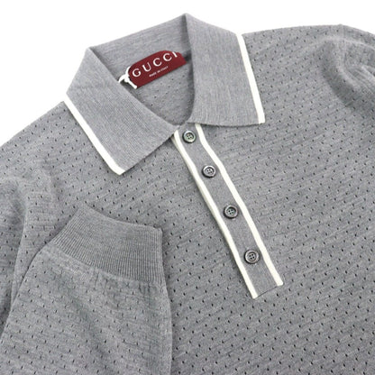 Gucci Wool Logo Knit Long Sleeve Polo Shirt Gray M Recommended — view 3
