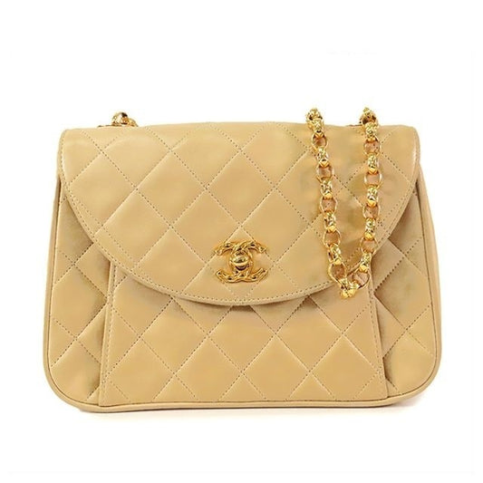 Chanel Quilted Shoulder Bag Beige Gold Lambskin Vintage